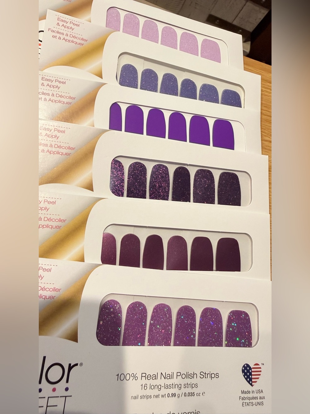 6 new Purple Sparkle & Solid Nail Polish Strips - 16 Long-Lasting Strips in each